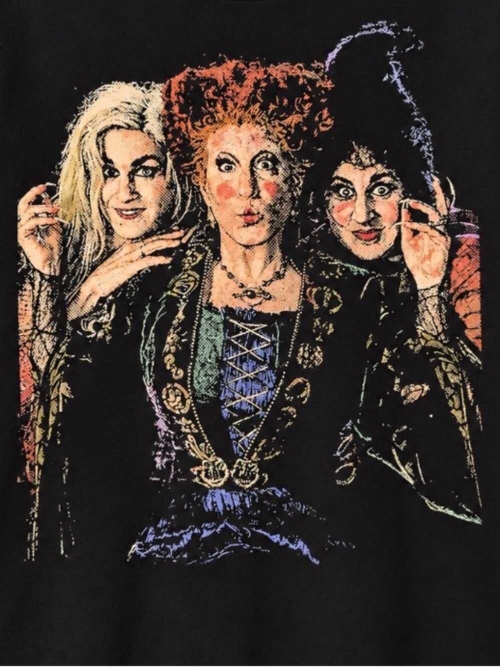 Black Women's Short Sleeve Tee with Multicolor Witch Graphic
